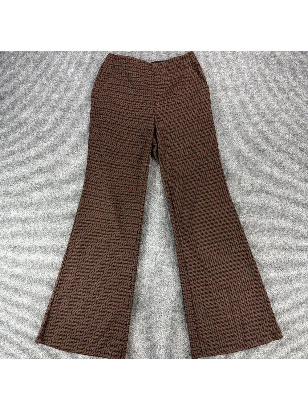 Max Studio London Brown Houndstooth Patterned Flared Pants Small - Boho,